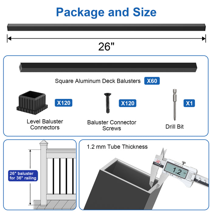 BLIKA 26" Square Aluminum Balusters