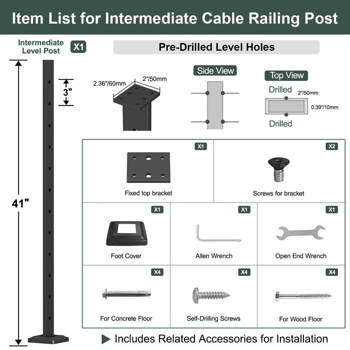 BLIKA Super Thin Intermediate Cable Railing Post