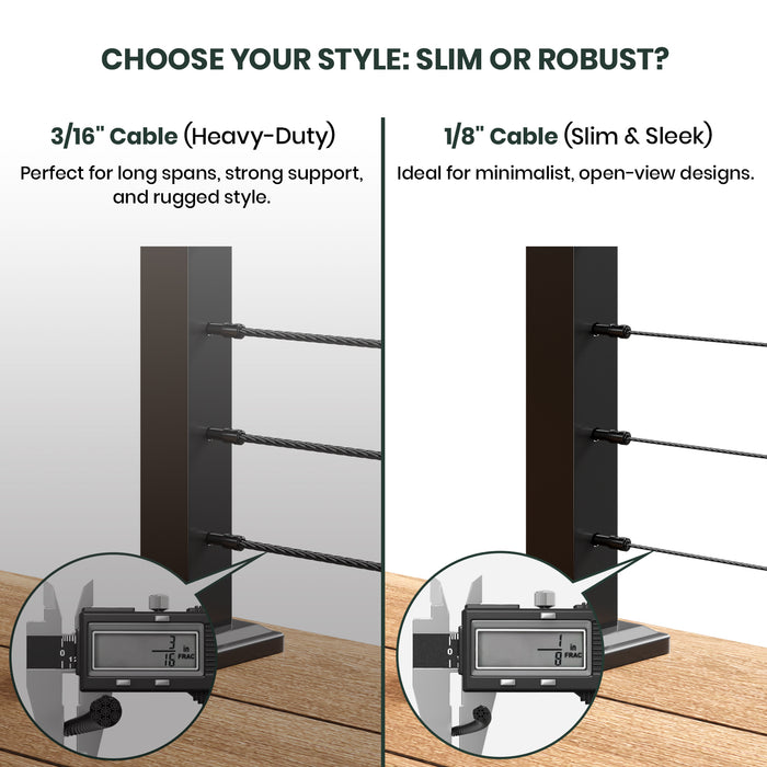 BLIKA 36'' & 42'' Black Surface Mount Cable Railing System DIY Kit (4FT - 28FT, Level Drilled, ) - 1/8" Cable & Hardware