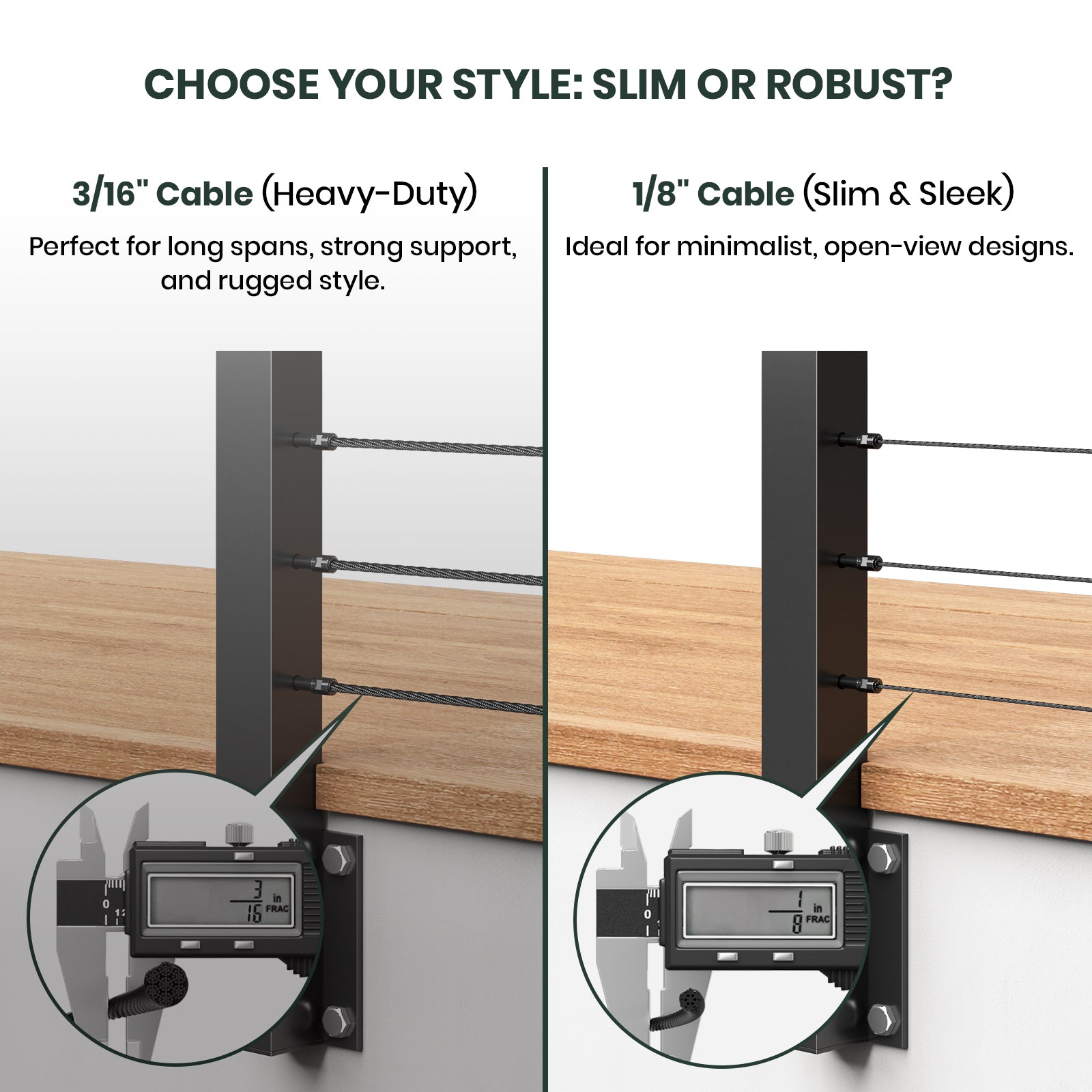 BLIKA 36'' & 42'' Black Side Mount Stair Cable Railing System DIY Kit (4FT - 20FT,  No Handrail) - 1/8
