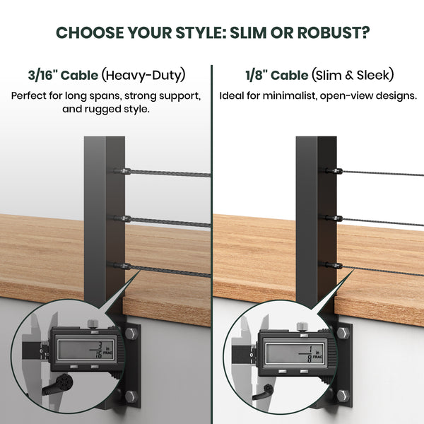 BLIKA 36'' & 42'' Black Side Mount Stair Cable Railing System DIY Kit (4FT - 20FT,  No Handrail) - 1/8