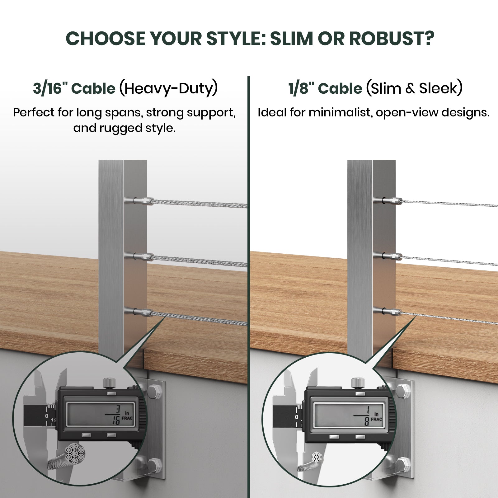 BLIKA 36'' & 42'' Brushed Stainless Steel Side Mount Cable Railing System DIY Kit (4FT - 28FT,  No Handrail) - 1/8