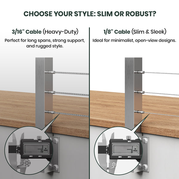 BLIKA 36'' & 42'' Brushed Stainless Steel Side Mount Cable Railing System DIY Kit (4FT - 28FT, Level Drilled) - 1/8