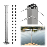 BLIKA 36" Level Drilled Brushed Stainless Steel Cable Railing Corner Post