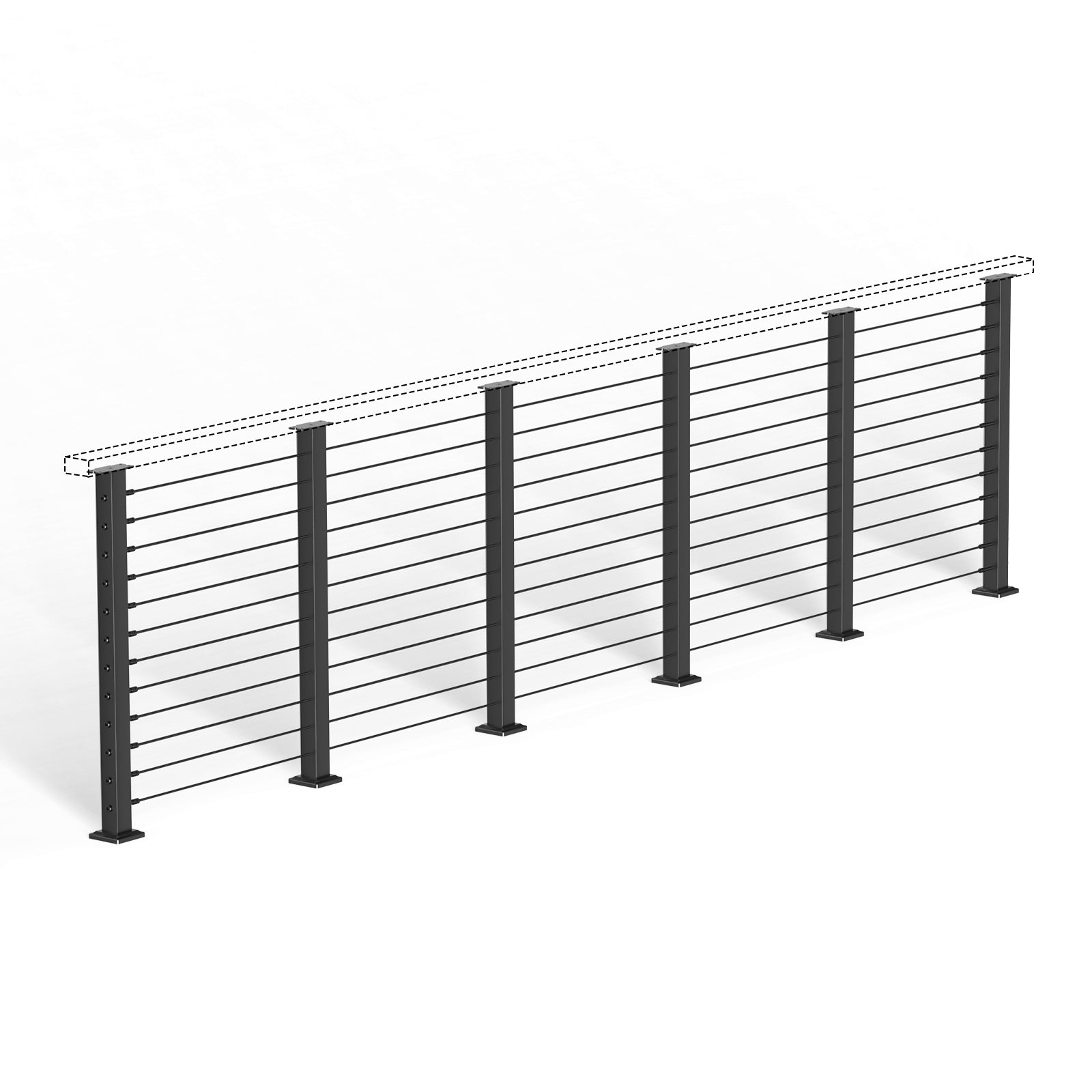 BLIKA 36'' & 42''  Black Surface Mount Cable Railing System DIY Kit (4FT - 20FT, Level Drilled, No Handrail)