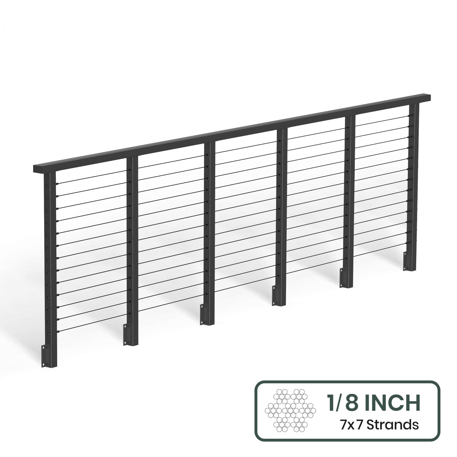 BLIKA 36'' & 42'' Black Side Mount Cable Railing System DIY Kit (4FT - 28FT, Level Drilled) - 1/8