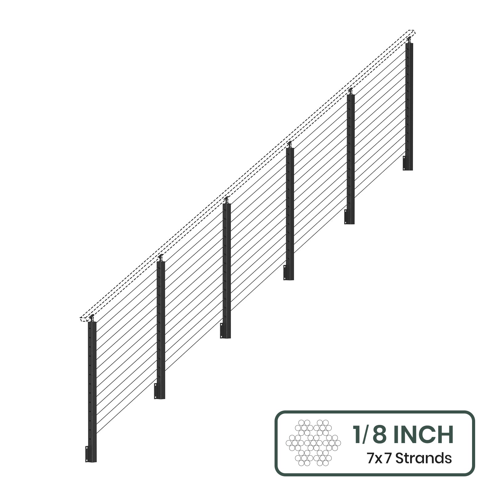 BLIKA 36'' & 42'' Black Side Mount Stair Cable Railing System DIY Kit (4FT - 20FT,  No Handrail) - 1/8