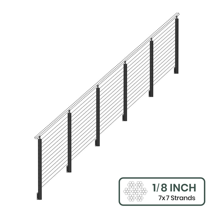 BLIKA 36'' & 42'' Black Side Mount Stair Cable Railing System DIY Kit (4FT - 20FT,  No Handrail) - 1/8" Cable & Hardware