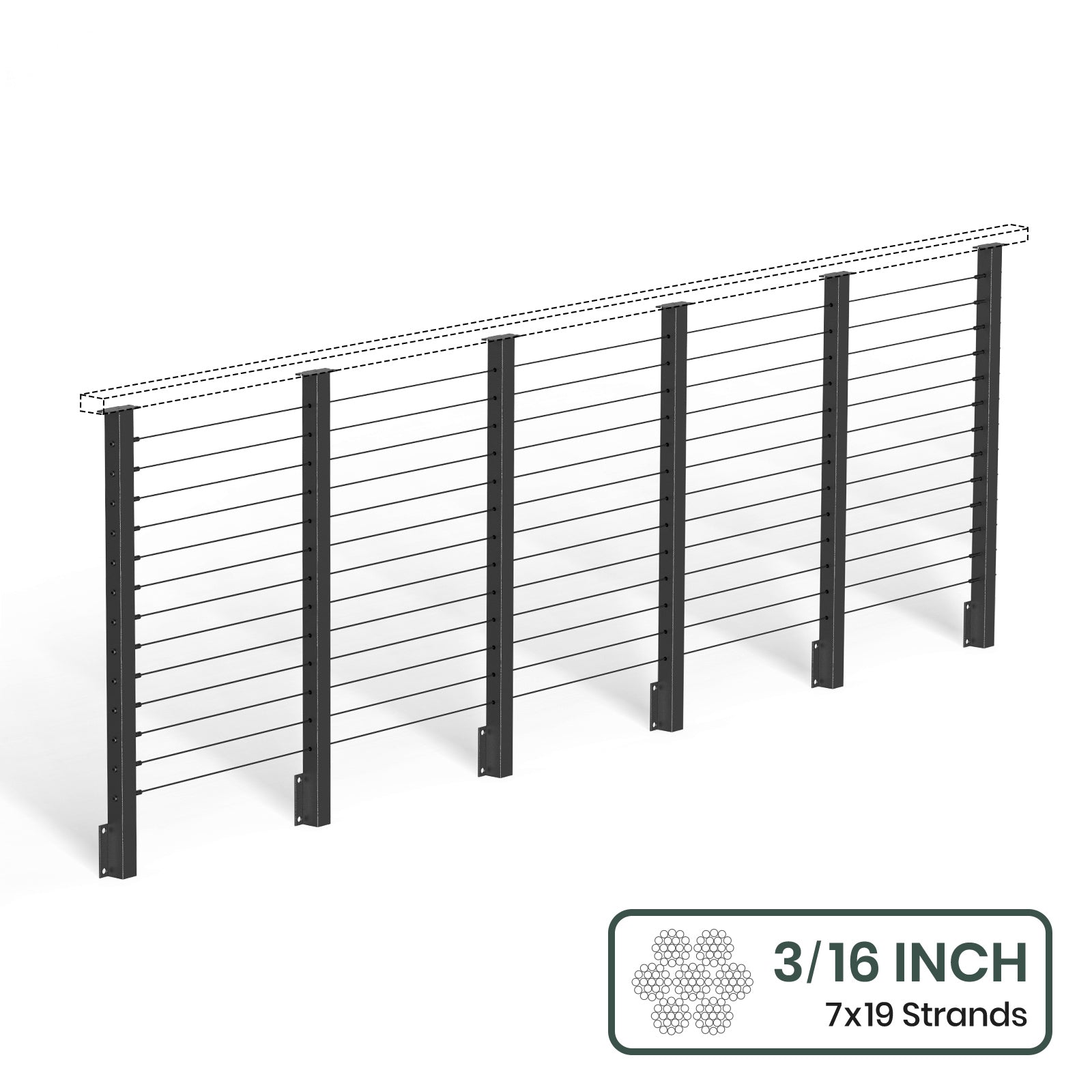 BLIKA  36'' & 42'' Black Side Mount Cable Railing System DIY Kit (4FT - 28FT,  No Handrail) - 3/16