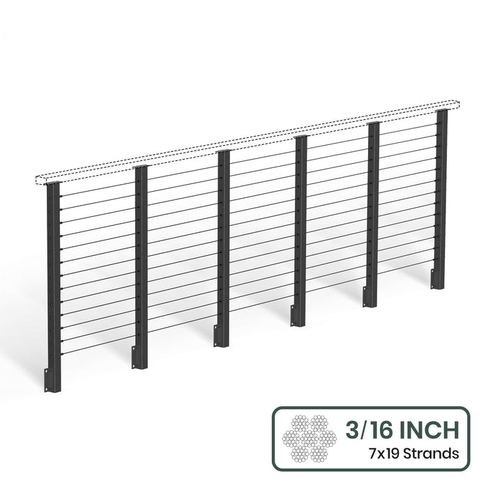 BLIKA  36'' & 42'' Black Side Mount Cable Railing System DIY Kit (4FT - 28FT,  No Handrail) - 3/16" Cable & Hardware