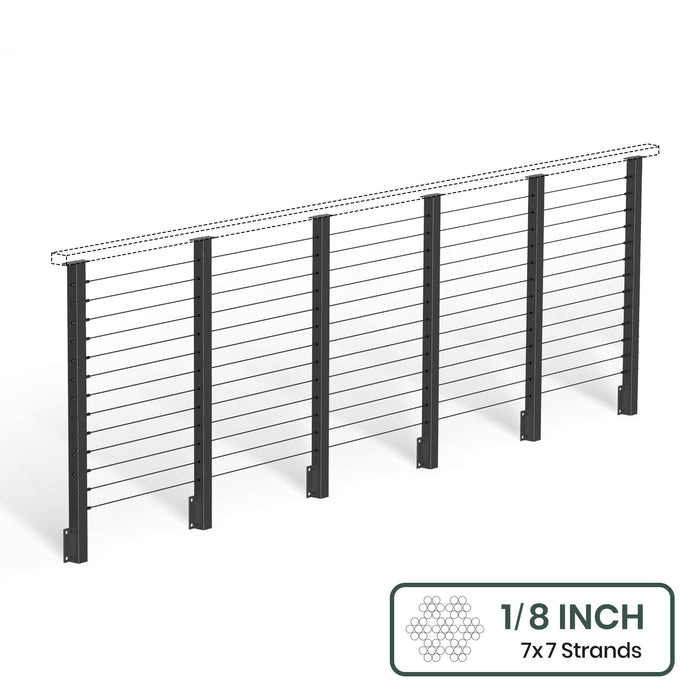 BLIKA  36'' & 42'' Black Side Mount Cable Railing System DIY Kit (4FT - 28FT,  No Handrail) - 1/8" Cable & Hardware