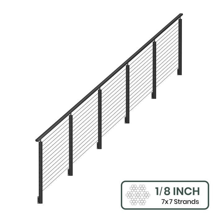 BLIKA 36''& 42''  Black Side Mount  Stair Cable Railing System DIY Kit (4FT - 20FT, Angled Drilled) - 1/8" Cable & Hardware