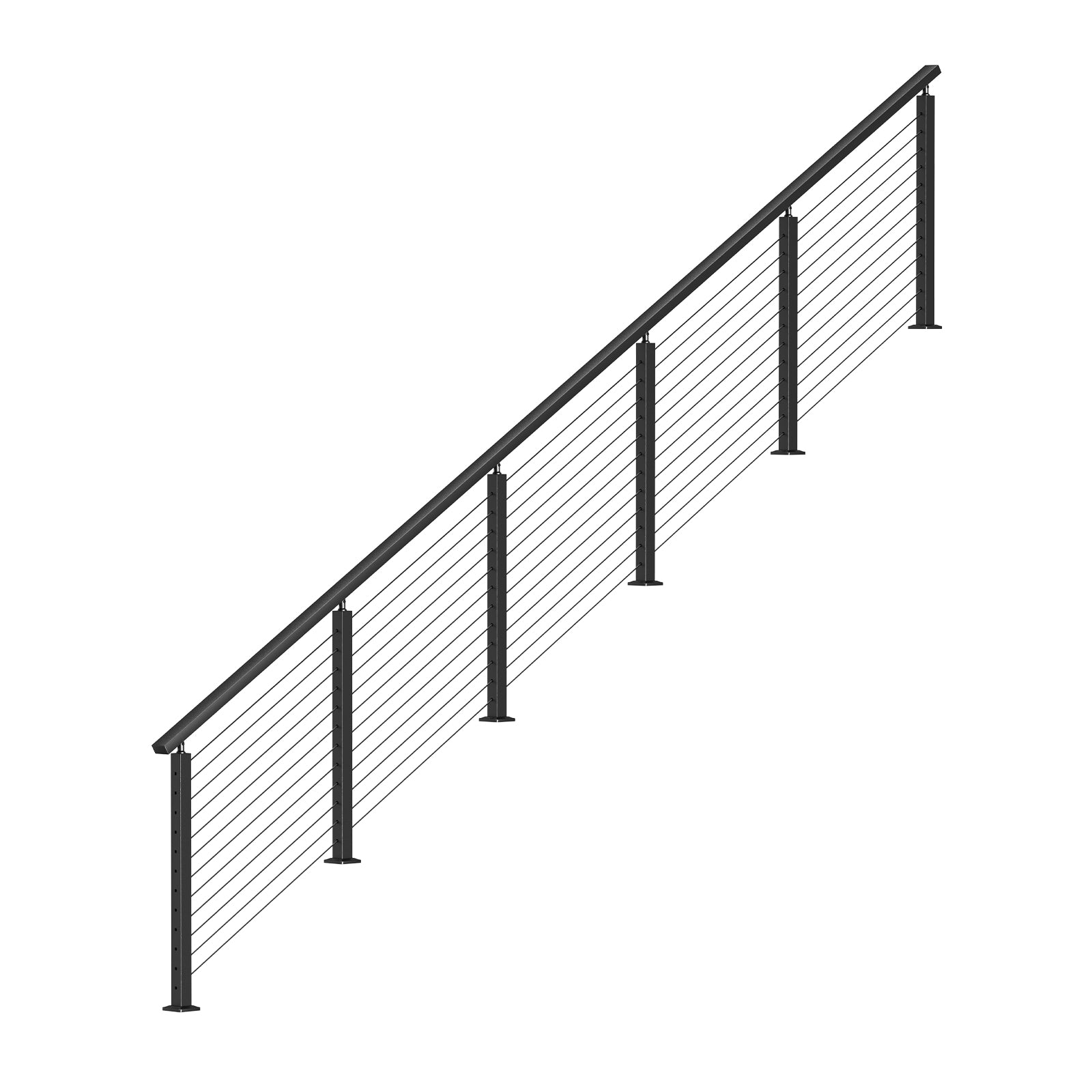 BLIKA 36'' & 42'' Black Surface Mount Stair Cable Railing System DIY Kit (4FT - 20FT, Angled Drilled)
