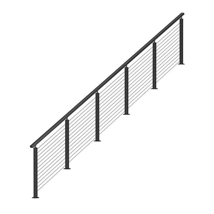 BLIKA 36'' & 42'' Black Surface Mount Stair Cable Railing System DIY Kit (4FT - 20FT, Angled Drilled)