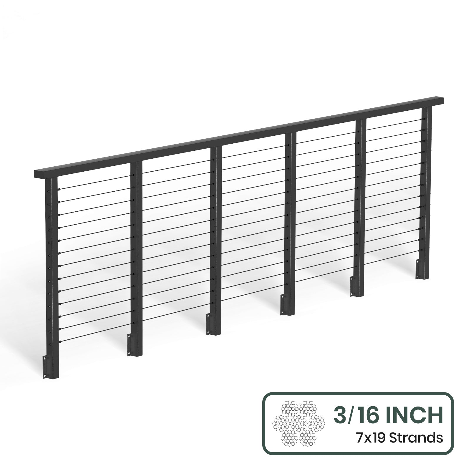 BLIKA 36'' & 42'' Black Side Mount Cable Railing System DIY Kit (4FT - 28FT, Level Drilled) - 3/16