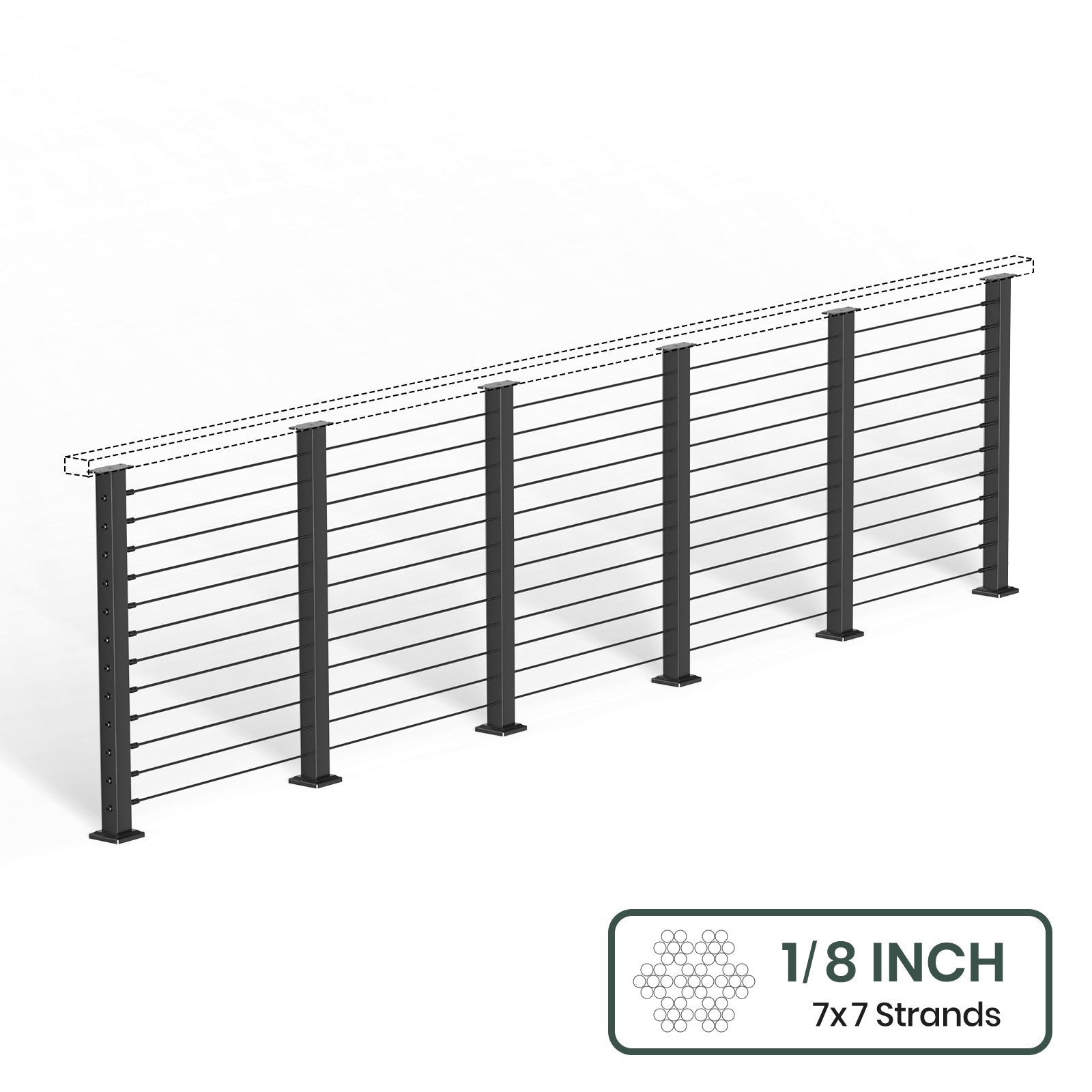 BLIKA 36'' & 42''  Black Surface Mount Cable Railing System DIY Kit (4FT - 28FT, Level Drilled, No Handrail) - 1/8