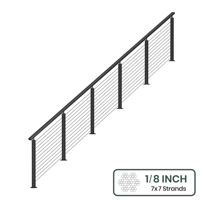 BLIKA 36'' & 42'' Black Surface Mount Stair Cable Railing System DIY Kit (4FT - 20FT, Angled Drilled) - 1/8" Cable & Hardware