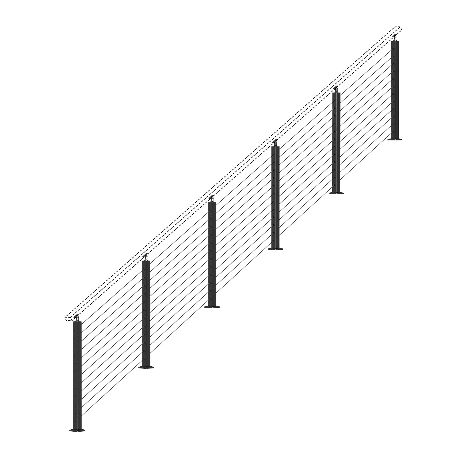 BLIKA 36'' & 42'' Black Surface Mount Stair Cable Railing System DIY Kit (4FT - 20FT, Angled Drilled, No Handrail)