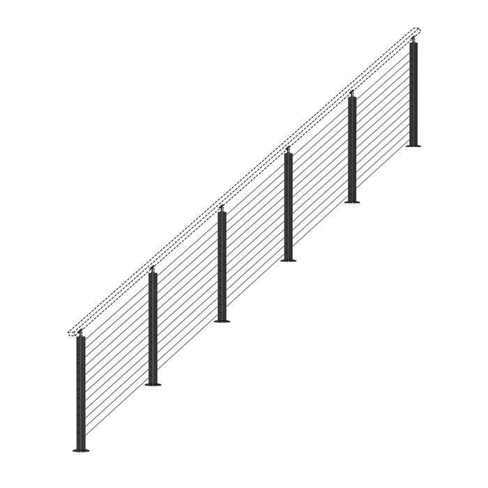 BLIKA 36'' & 42'' Black Surface Mount Stair Cable Railing System DIY Kit (4FT - 20FT, Angled Drilled, No Handrail)