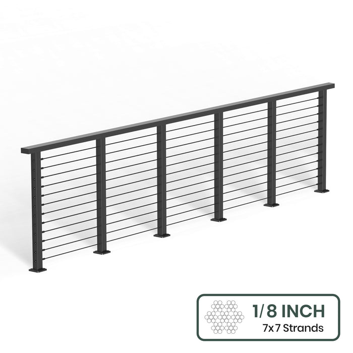 BLIKA 36'' & 42'' Black Surface Mount Cable Railing System DIY Kit (4FT - 28FT, Level Drilled, ) - 1/8" Cable & Hardware