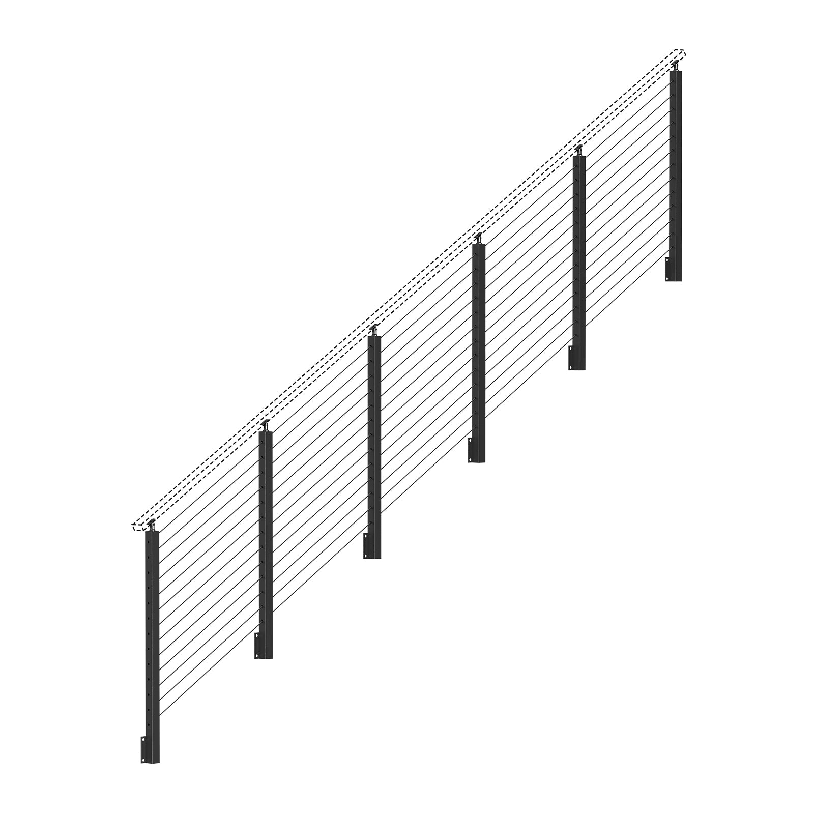 BLIKA 42'' Black Side Mount Stair Cable Railing System DIY Kit (4FT - 20FT,  No Handrail)