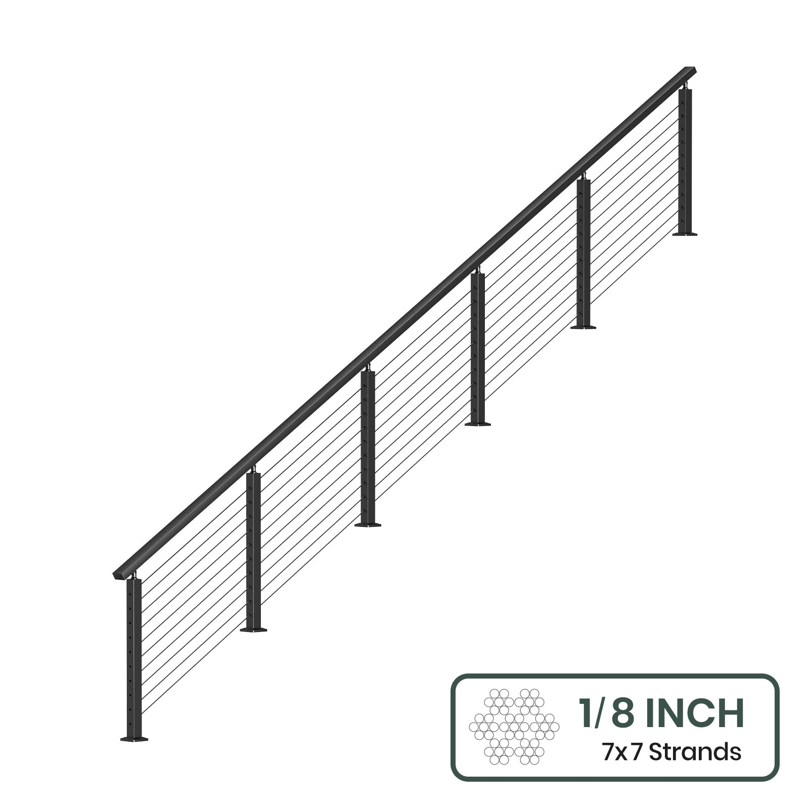 BLIKA 36'' & 42'' Black Surface Mount Stair Cable Railing System DIY Kit (4FT - 20FT, Angled Drilled) - 1/8