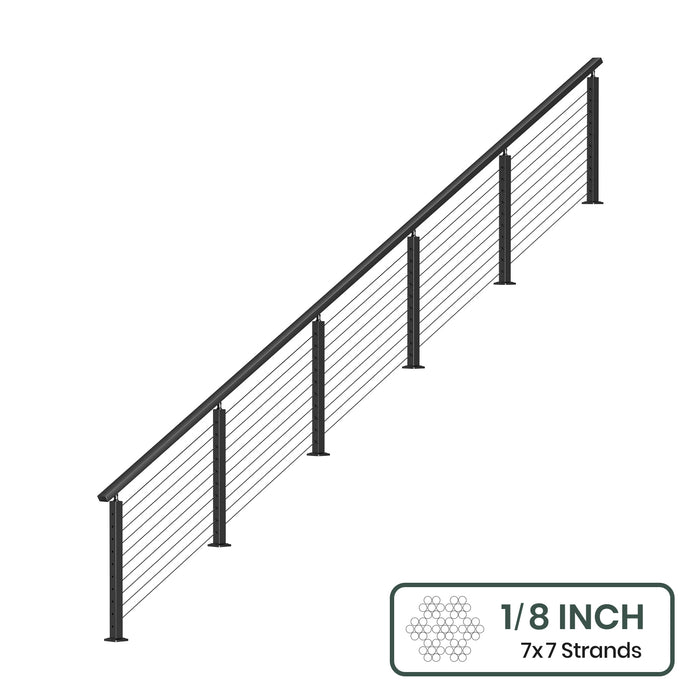 BLIKA 36'' & 42'' Black Surface Mount Stair Cable Railing System DIY Kit (4FT - 20FT, Angled Drilled) - 1/8" Cable & Hardware