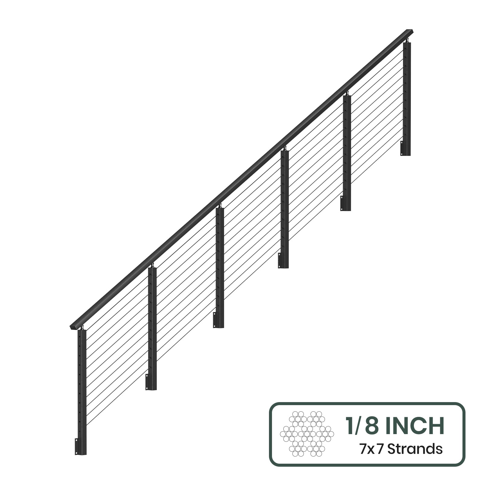 BLIKA 36''& 42''  Black Side Mount  Stair Cable Railing System DIY Kit (4FT - 20FT, Angled Drilled) - 1/8