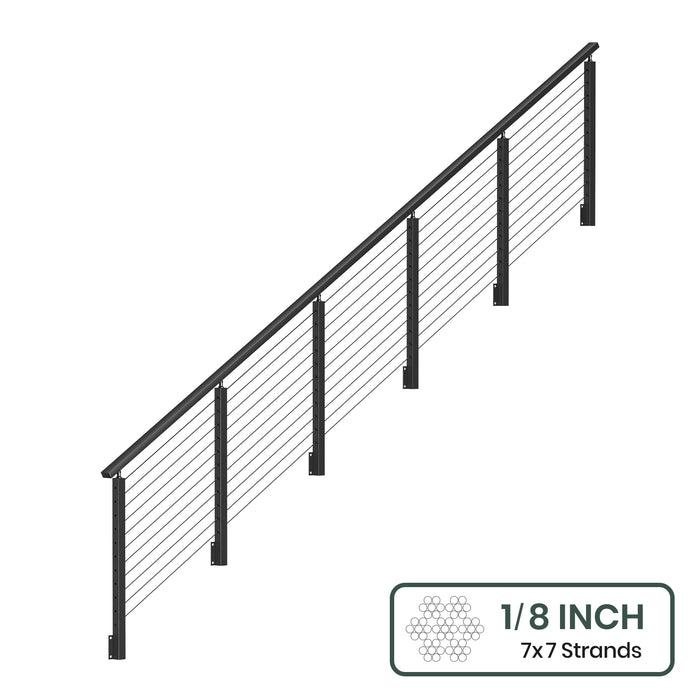 BLIKA 36''& 42''  Black Side Mount  Stair Cable Railing System DIY Kit (4FT - 20FT, Angled Drilled) - 1/8" Cable & Hardware