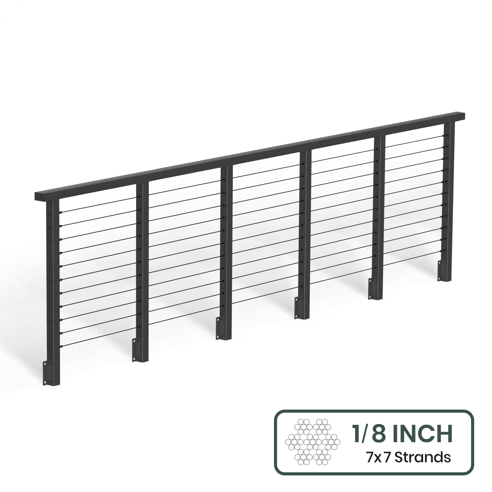 BLIKA 36'' & 42'' Black Side Mount Cable Railing System DIY Kit (4FT - 28FT, Level Drilled) - 1/8