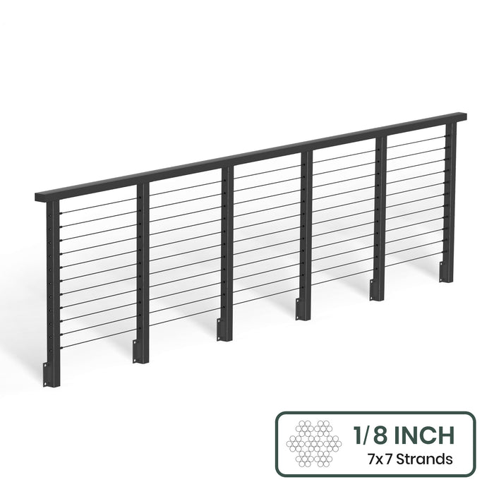 BLIKA 36'' & 42'' Black Side Mount Cable Railing System DIY Kit (4FT - 28FT, Level Drilled) - 1/8" Cable & Hardware