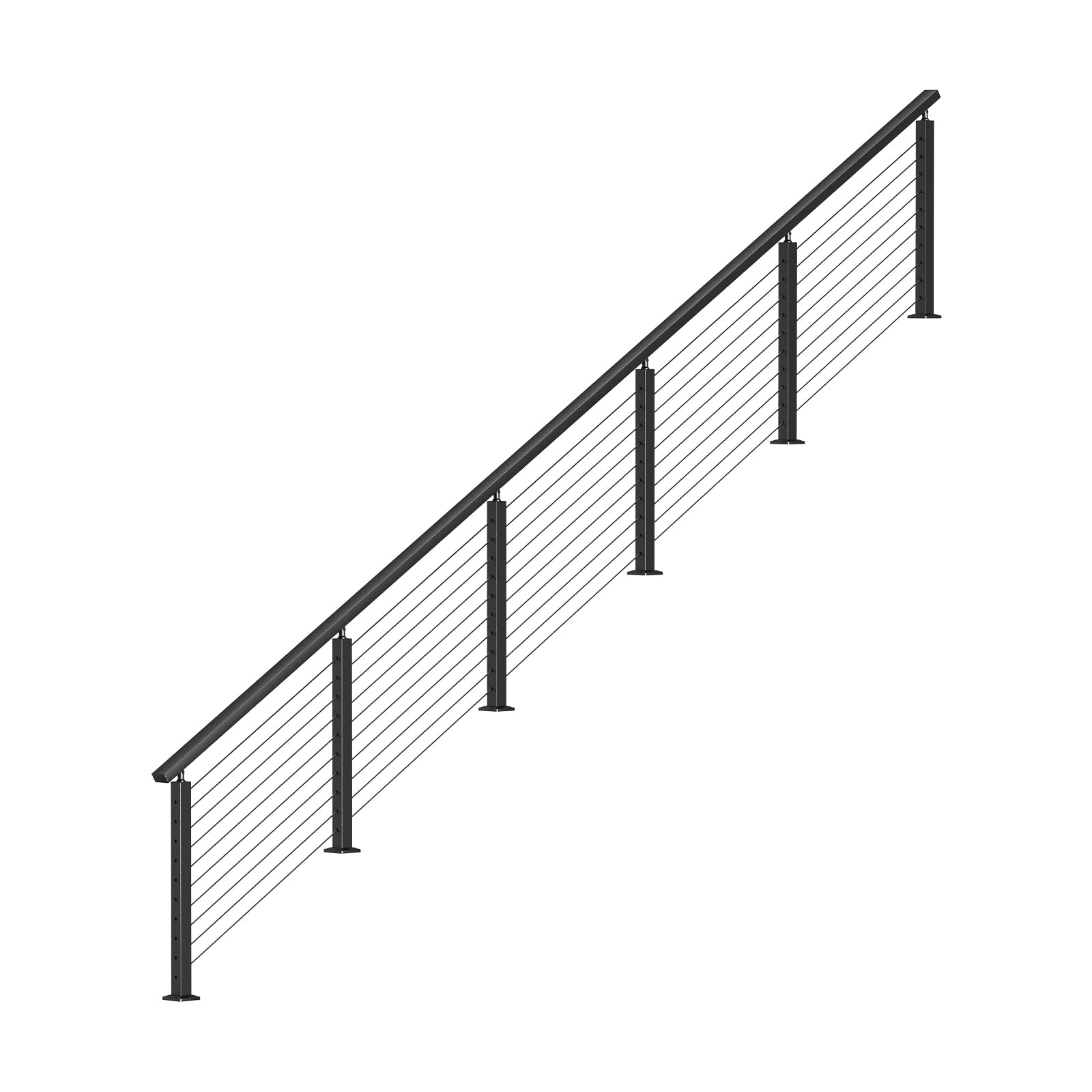 BLIKA 36'' & 42'' Black Surface Mount Stair Cable Railing System DIY Kit (4FT - 20FT, Angled Drilled)