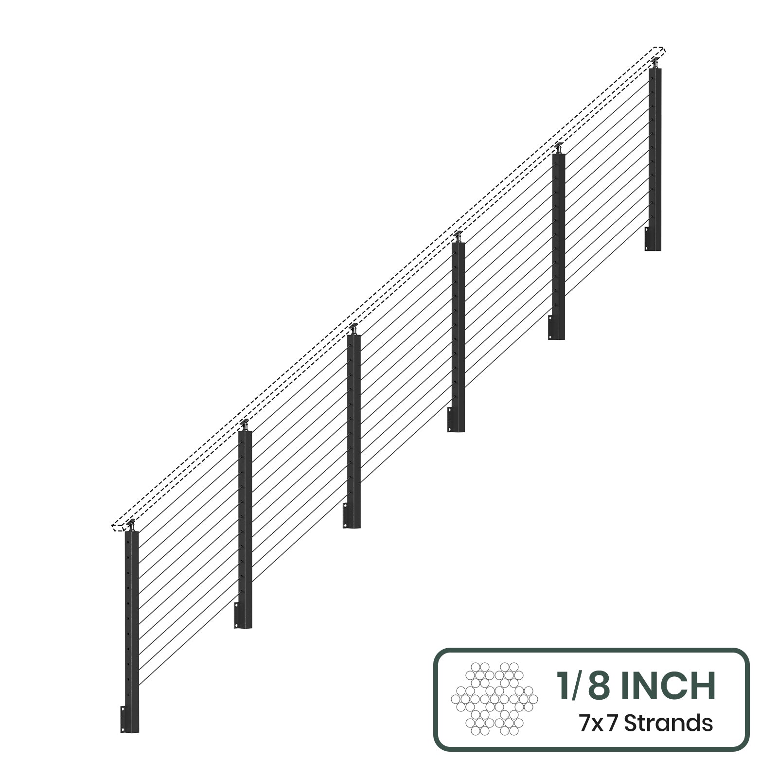 BLIKA 36'' & 42'' Black Side Mount Stair Cable Railing System DIY Kit (4FT - 20FT,  No Handrail) - 1/8