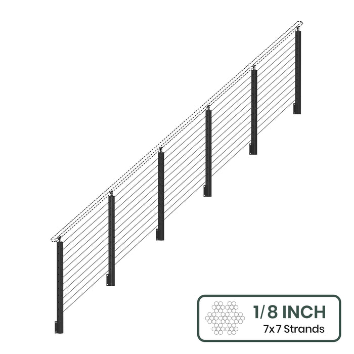 BLIKA 36'' & 42'' Black Side Mount Stair Cable Railing System DIY Kit (4FT - 20FT,  No Handrail) - 1/8" Cable & Hardware