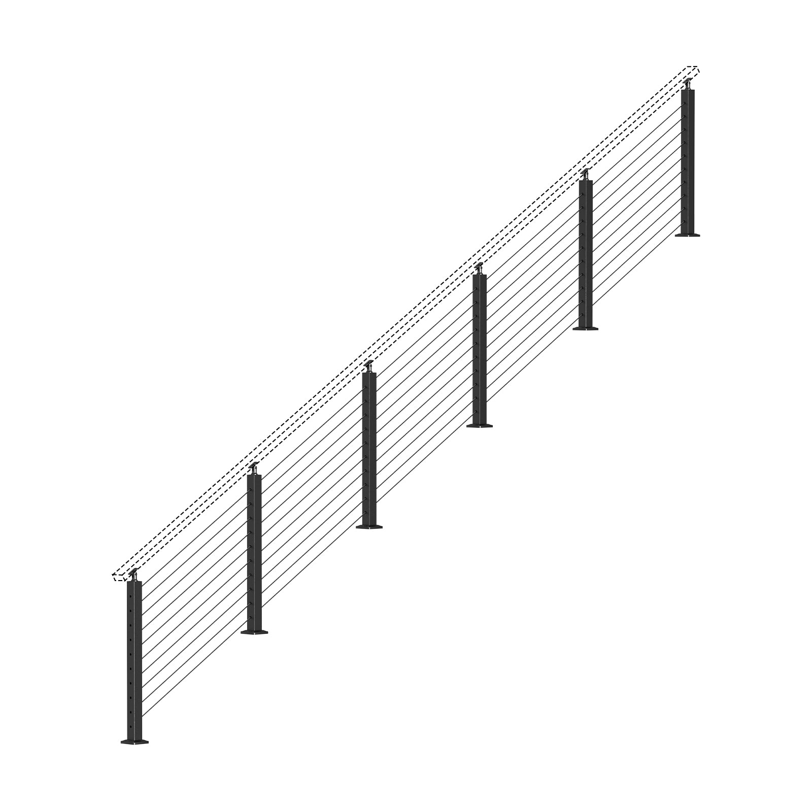 BLIKA 36'' & 42'' Black Surface Mount Stair Cable Railing System DIY Kit (4FT - 20FT, Angled Drilled, No Handrail)