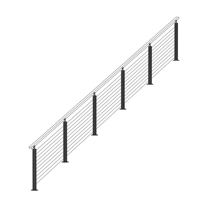 BLIKA 36'' & 42'' Black Surface Mount Stair Cable Railing System DIY Kit (4FT - 20FT, Angled Drilled, No Handrail)