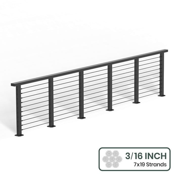 BLIKA 36'' & 42'' Black Surface Mount Cable Railing System DIY Kit (4FT - 28FT, Level Drilled, ) - 3/16" Cable & Hardware