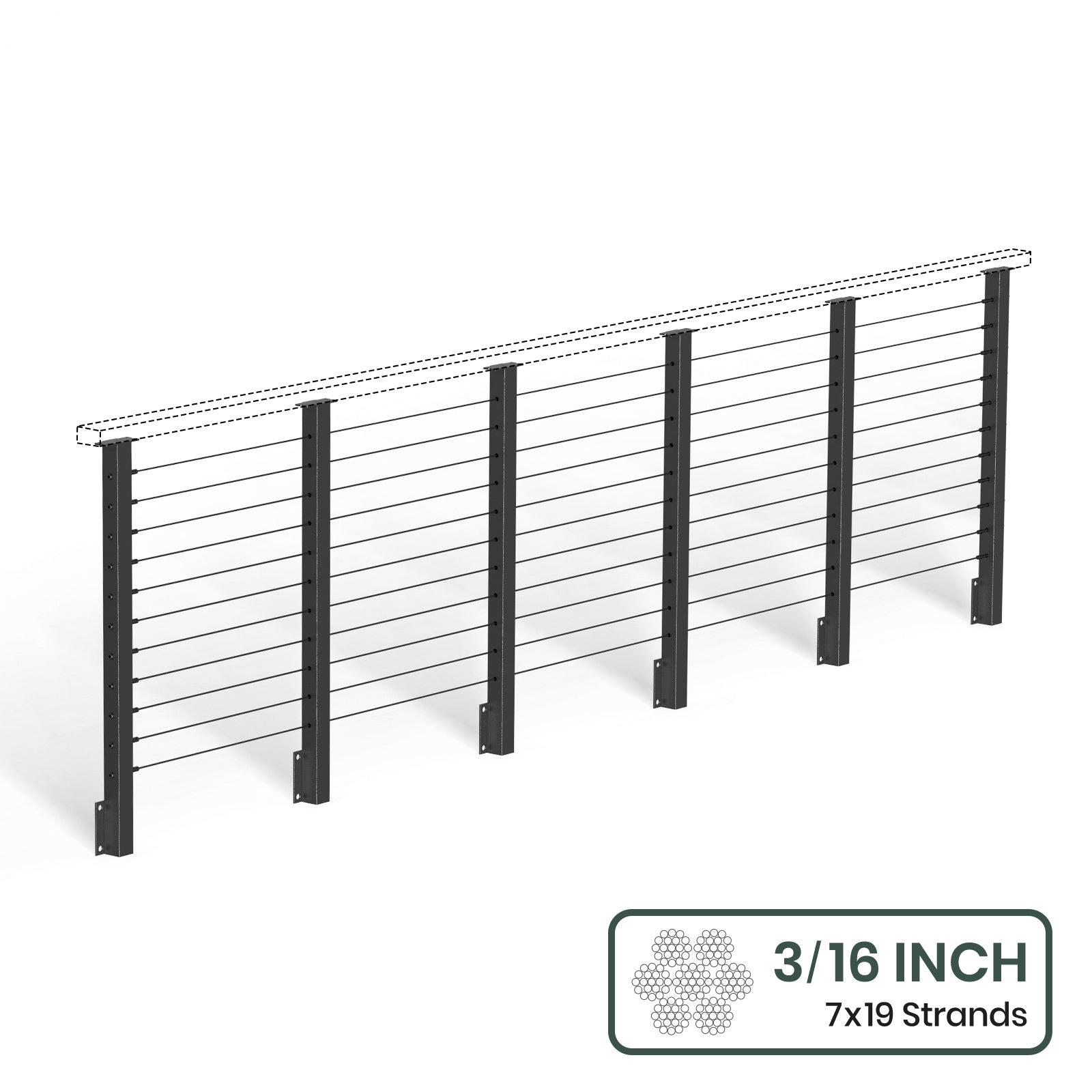 BLIKA  36'' & 42'' Black Side Mount Cable Railing System DIY Kit (4FT - 28FT,  No Handrail) - 3/16