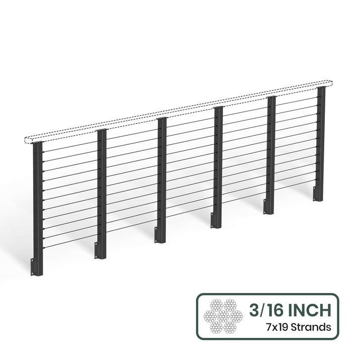 BLIKA  36'' & 42'' Black Side Mount Cable Railing System DIY Kit (4FT - 28FT,  No Handrail) - 3/16" Cable & Hardware