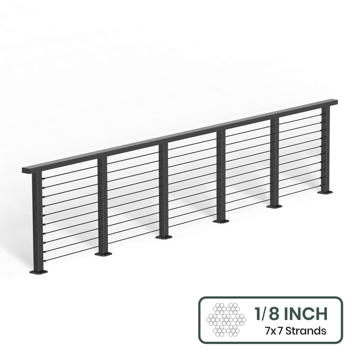 BLIKA 36'' & 42'' Black Surface Mount Cable Railing System DIY Kit (4FT - 28FT, Level Drilled, ) - 1/8" Cable & Hardware