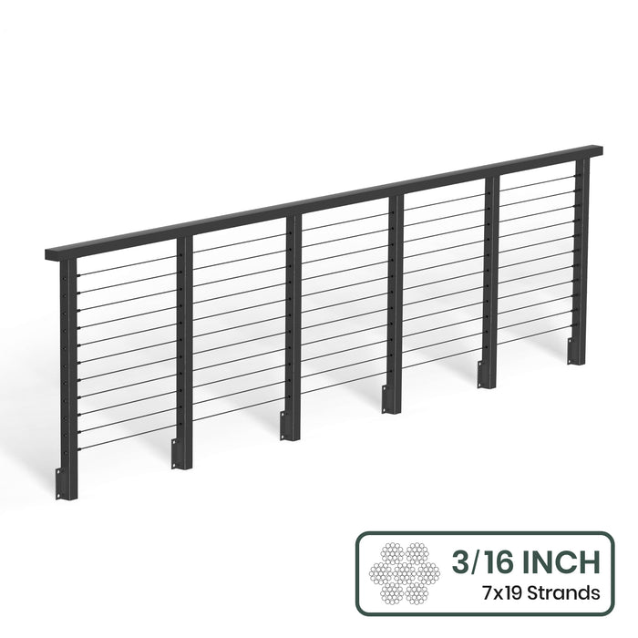 BLIKA 36'' & 42'' Black Side Mount Cable Railing System DIY Kit (4FT - 28FT, Level Drilled) - 3/16" Cable & Hardware