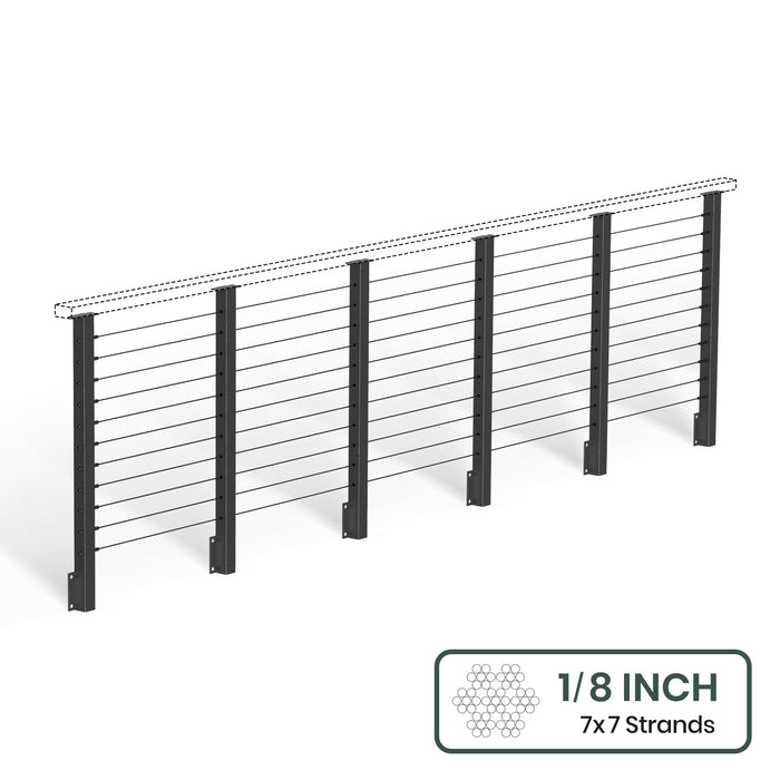 BLIKA  36'' & 42'' Black Side Mount Cable Railing System DIY Kit (4FT - 28FT,  No Handrail) - 1/8" Cable & Hardware