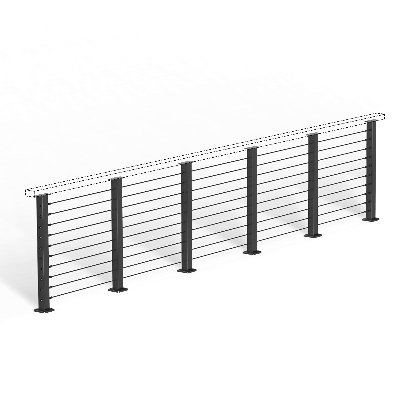 BLIKA 36'' & 42''  Black Surface Mount Cable Railing System DIY Kit (4FT - 20FT, Level Drilled, No Handrail)