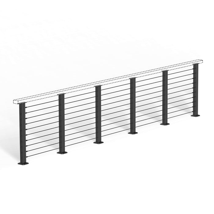 BLIKA 36'' & 42''  Black Surface Mount Cable Railing System DIY Kit (4FT - 20FT, Level Drilled, No Handrail)