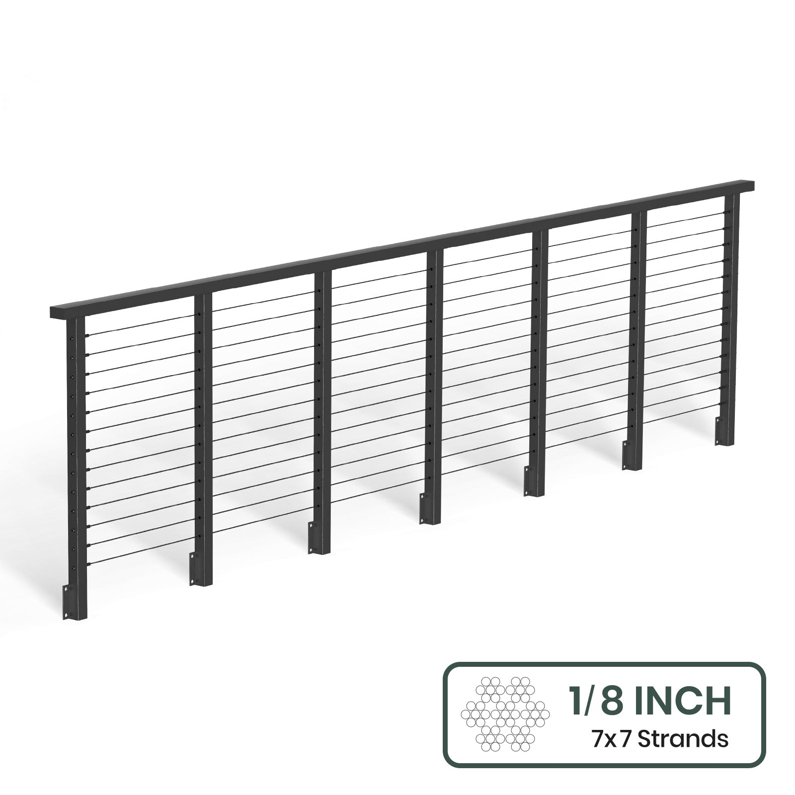 BLIKA 36'' & 42'' Black Side Mount Cable Railing System DIY Kit (4FT - 28FT, Level Drilled) - 1/8