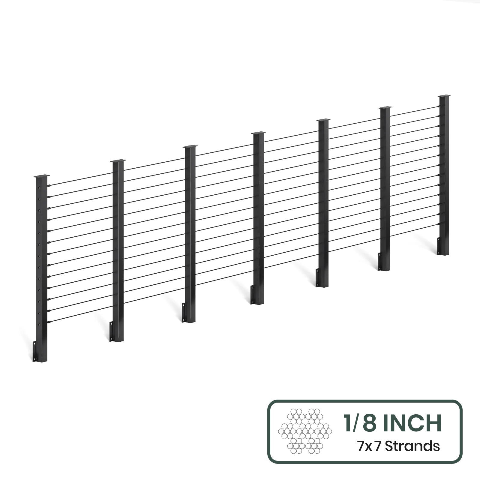 BLIKA  36'' & 42'' Black Side Mount Cable Railing System DIY Kit (4FT - 28FT,  No Handrail) - 1/8