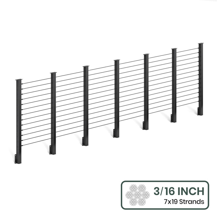 BLIKA  36'' & 42'' Black Side Mount Cable Railing System DIY Kit (4FT - 28FT,  No Handrail) - 3/16" Cable & Hardware