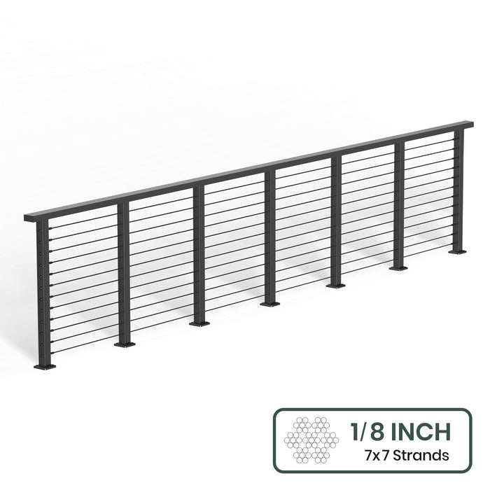 BLIKA 36'' & 42'' Black Surface Mount Cable Railing System DIY Kit (4FT - 28FT, Level Drilled, ) - 1/8" Cable & Hardware