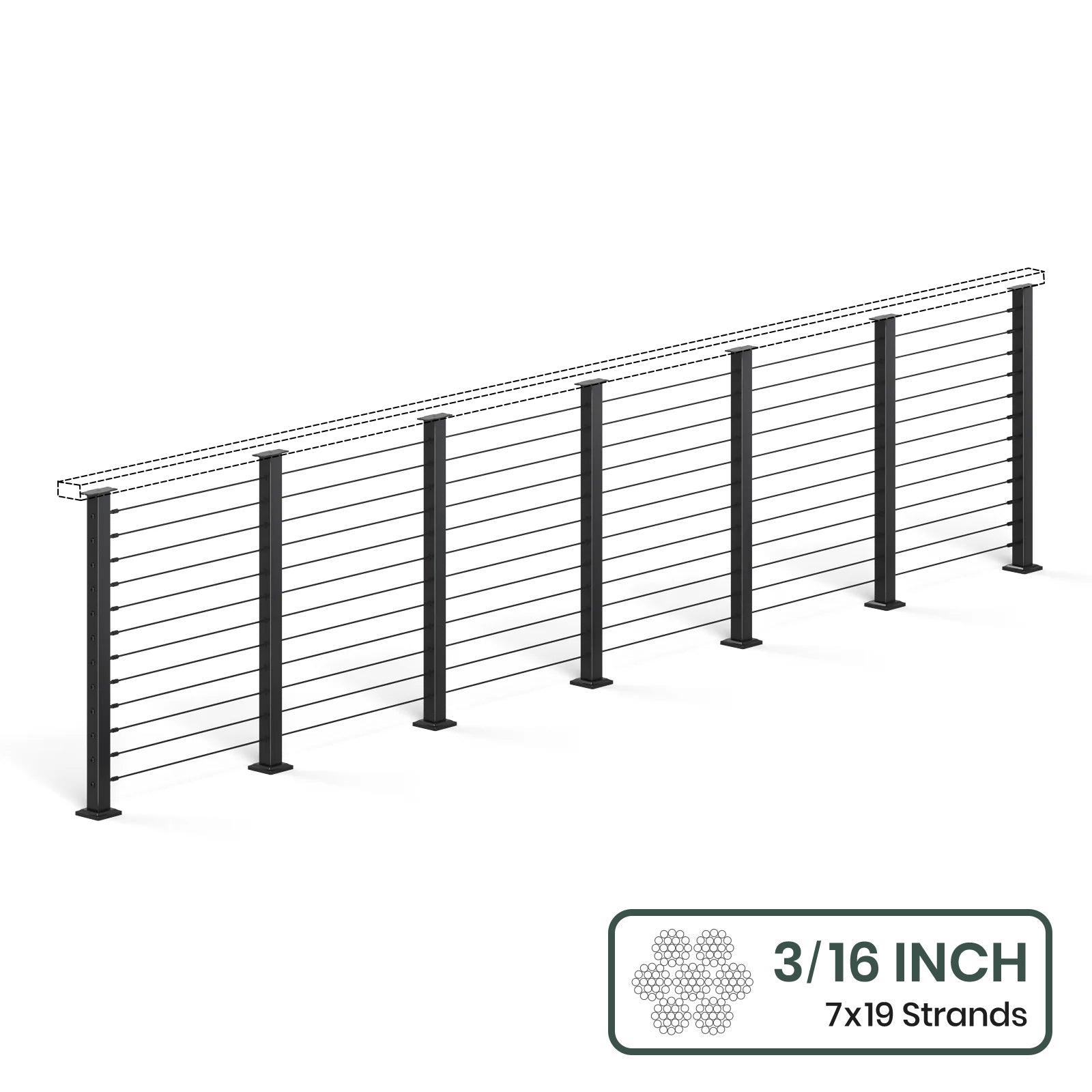 BLIKA 36'' & 42''  Black Surface Mount Cable Railing System DIY Kit (4FT - 28FT, Level Drilled, No Handrail) - 3/16