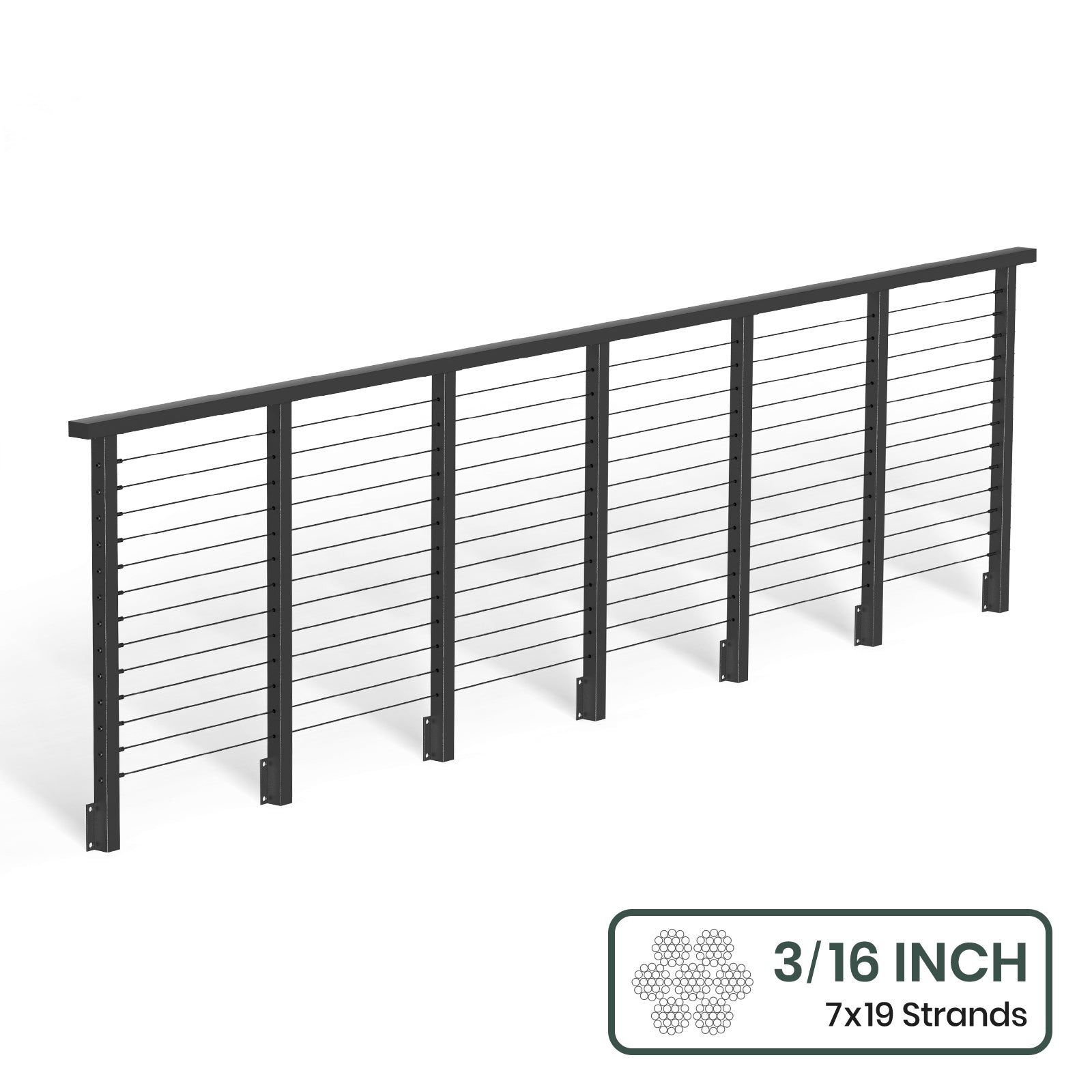BLIKA 36'' & 42'' Black Side Mount Cable Railing System DIY Kit (4FT - 28FT, Level Drilled) - 3/16